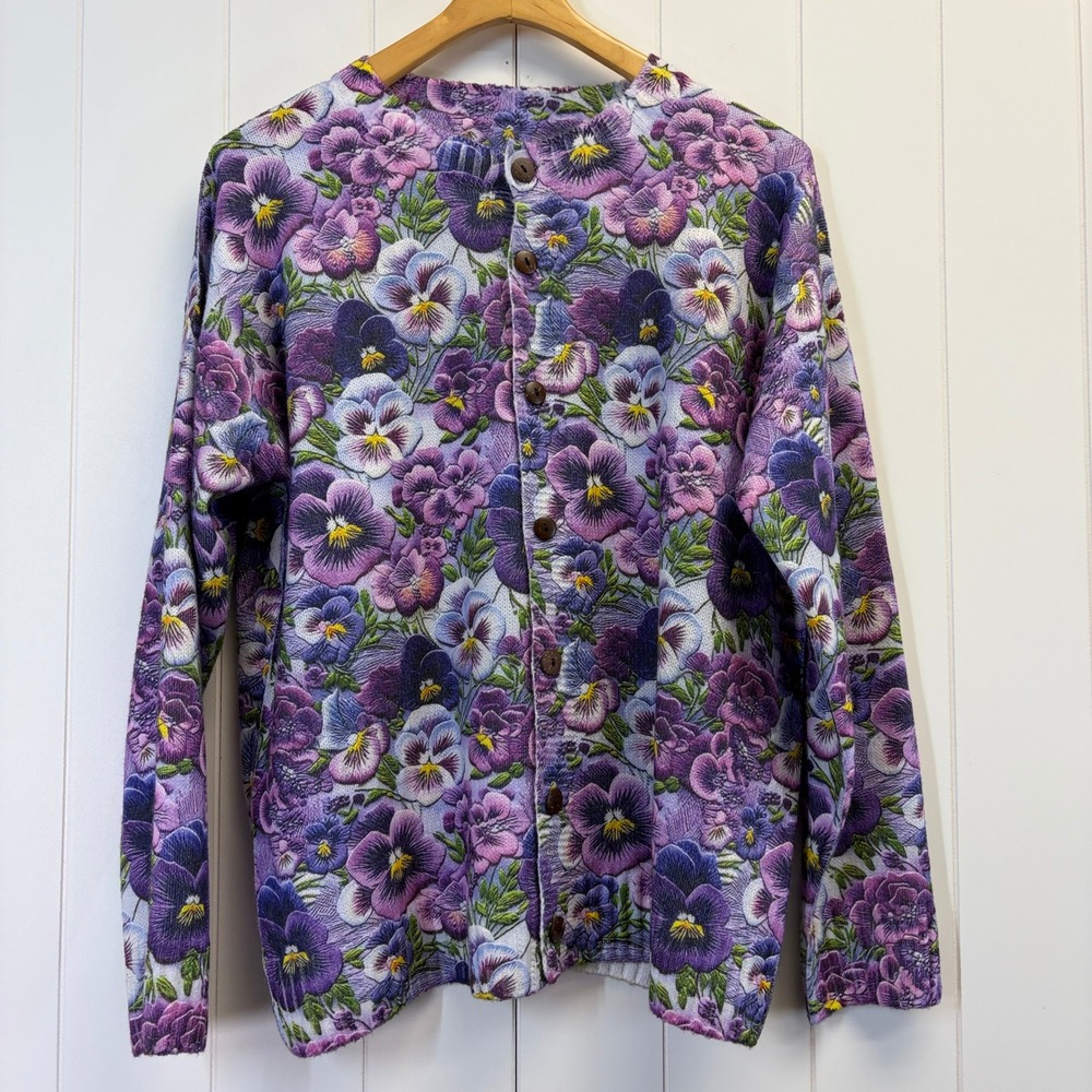 Unbranded Cottage Pansy Cardigan Sweater Women Size XXL Grannycore Shabby Chic